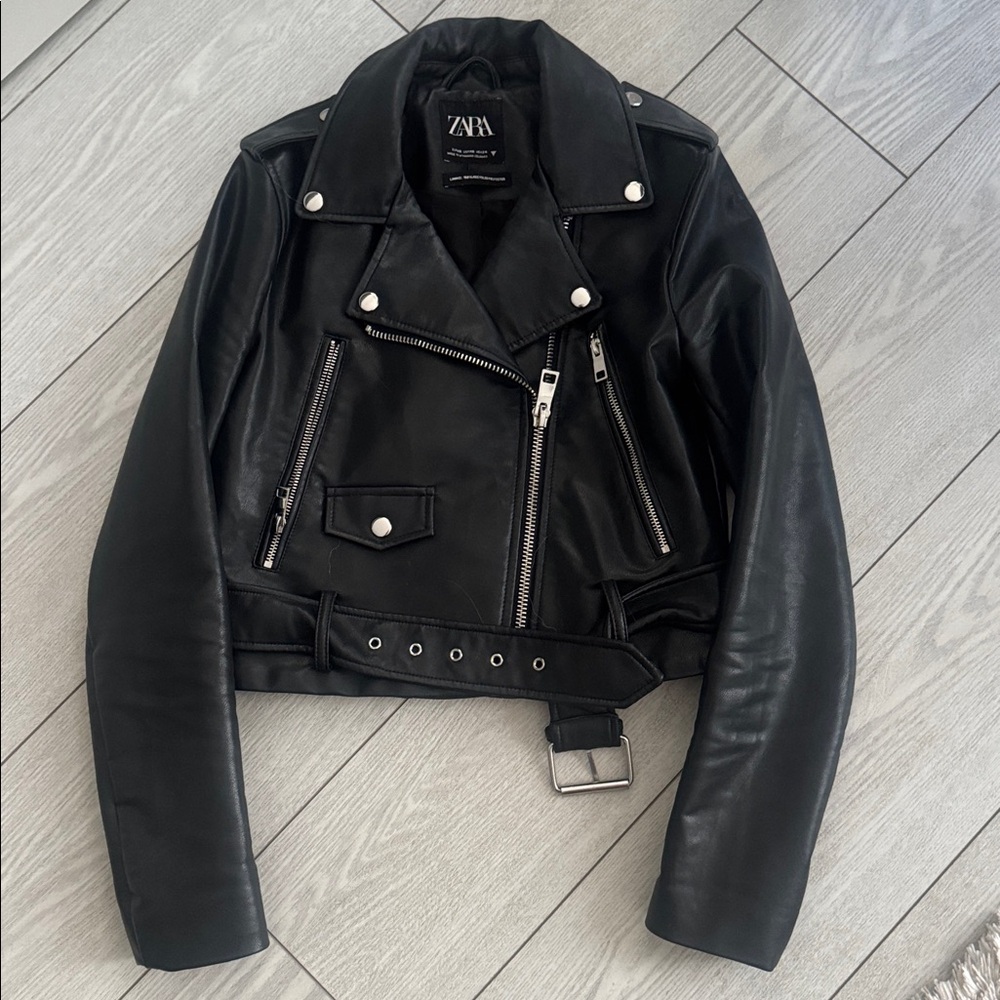 Black Leather Biker Jacket ZARA